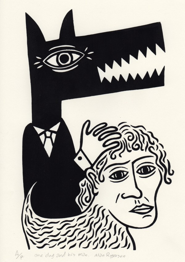 one dog and his man limited edition linocut