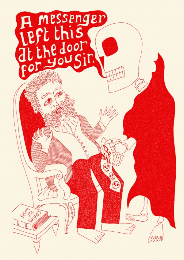 time to pay. pen and ink drawing