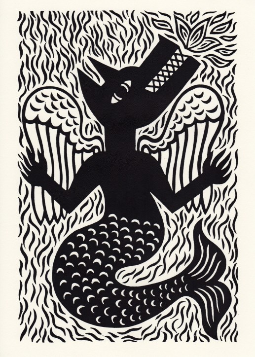 mer thing. linocut