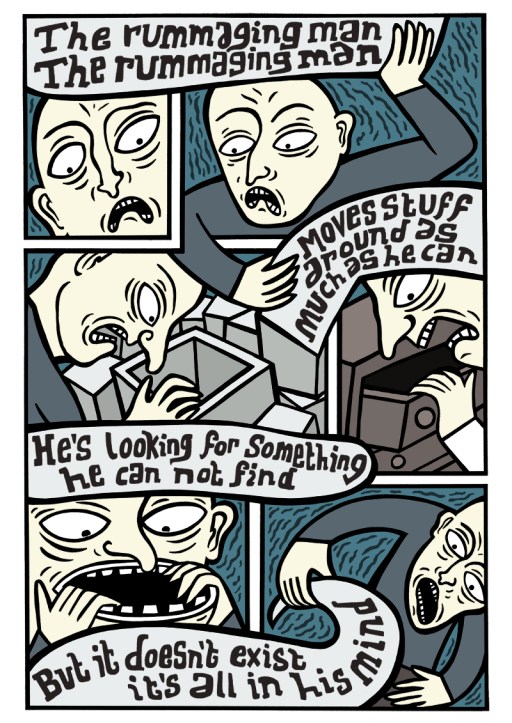 the rummaging man. comic