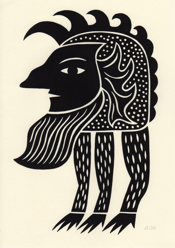 monster beard. linocut