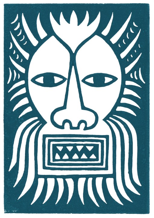 sea monster. linocut