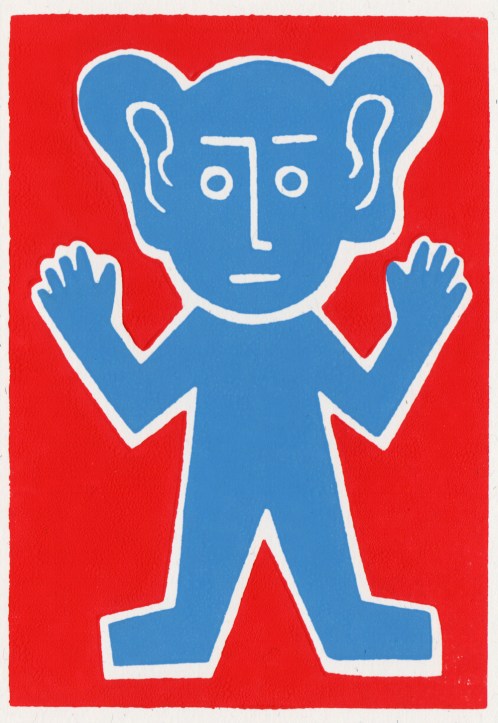 a little blue linocut greeting card