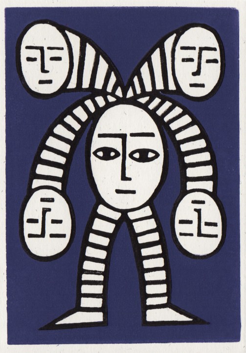 five linocut greeting card