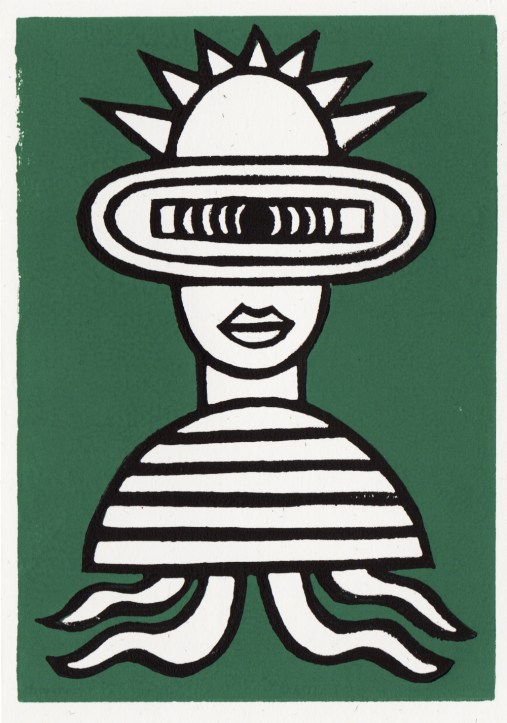 visitor linocut greeting card
