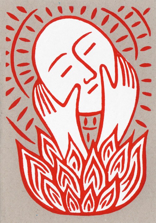 in my hands linocut greeting card