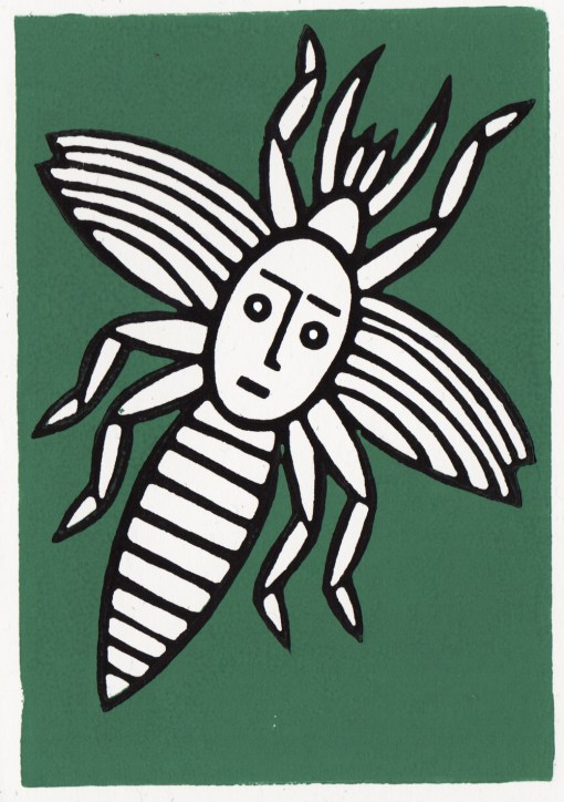 bugging me linocut greeting card