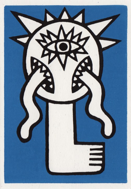 monster linocut greeting card