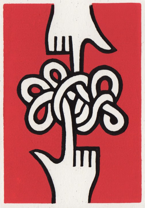 together linocut greeting card