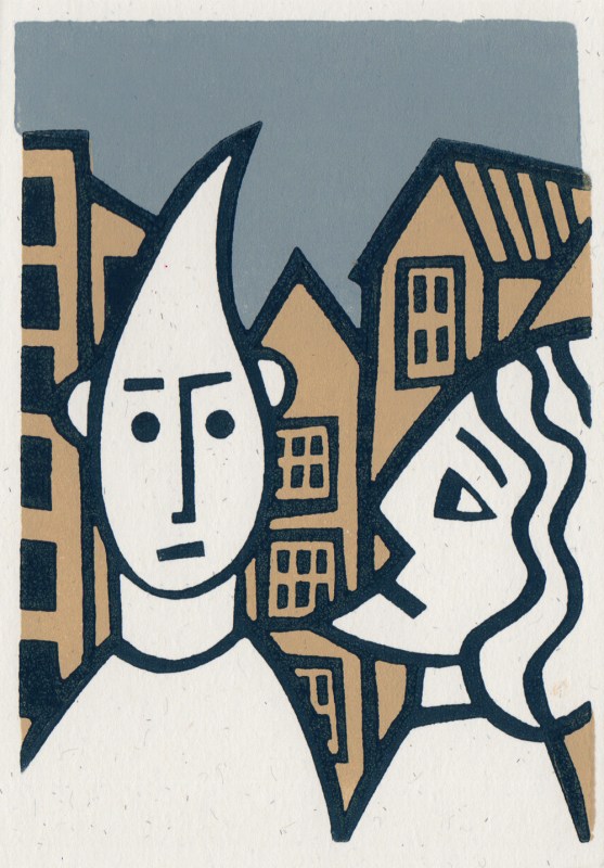 around town 2 linocut
