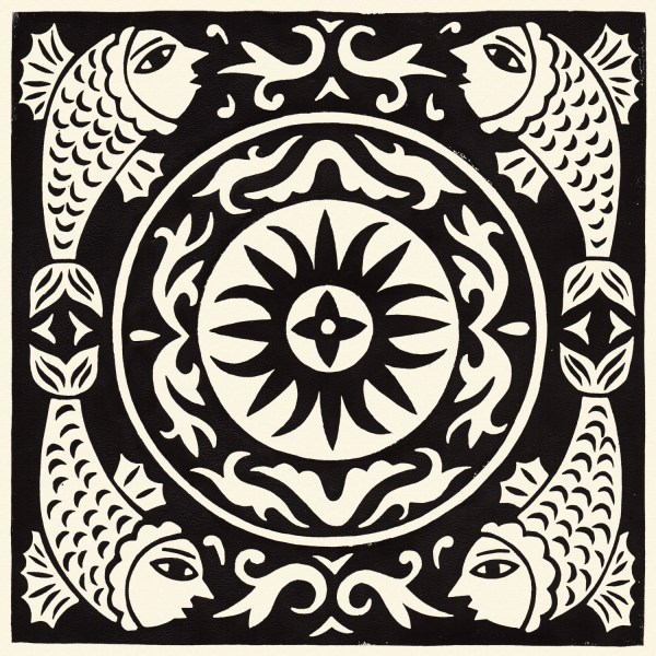 the sun and the fish linocut print