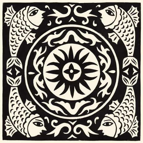 the sun and the fish linocut print