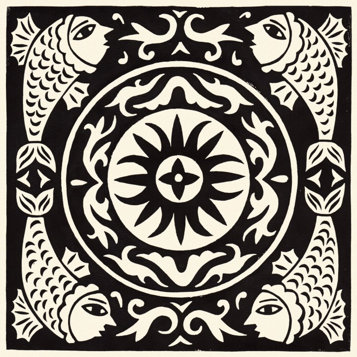the sun and the fish linocut print