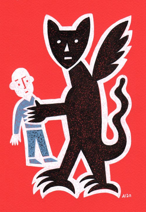 taking him home. pen and ink drawing