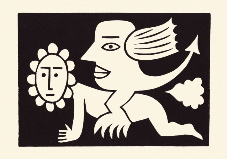 Along for the ride. Linocut.
