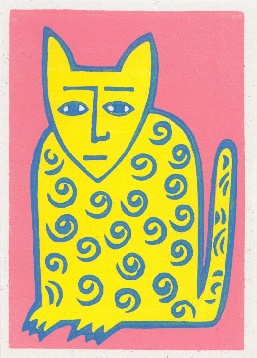 alan the cat linocut