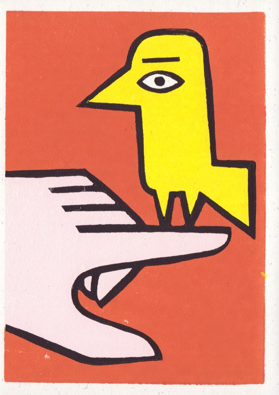 Little bird linocut